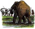 Grup prehistorik erkeklerin avda mızraklarla silahlı bir mamut